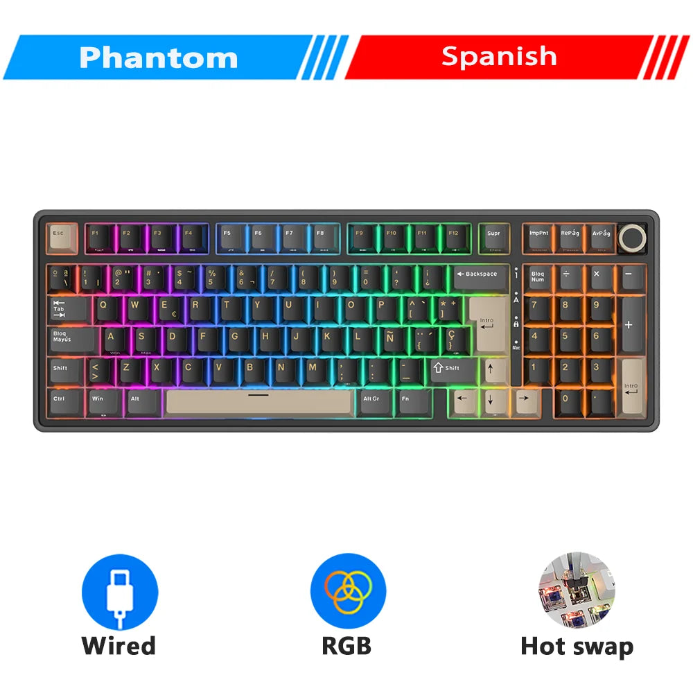 RK ROYAL KLUDGE R98Pro Gasket Wired Mechanical Keyboard 98 Keys RGB Hot-swappable Pluggable Button Gamer Keyboard PBT Keycaps