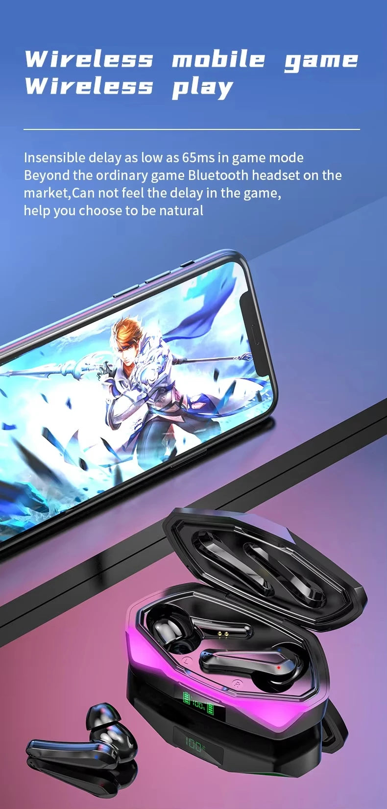 2026 New TWS Wireless Earphones with Bluetooth 5.49 Gaming Headset Sport Earbuds with LED Display Earhooks and Built-in Mic