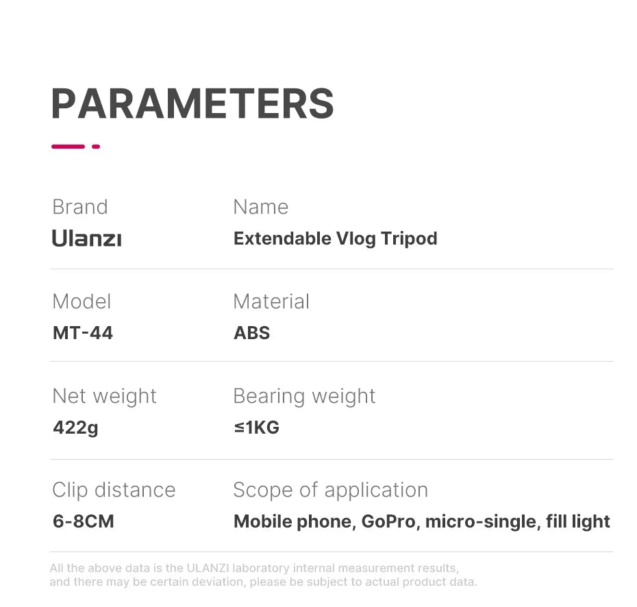 ULANZI TRIPOD MT-44 Tripods Smartphone Vlog Tripods With Cold Shoe Phone Mount Holder For Mobile Tripod Camera Portable SLR