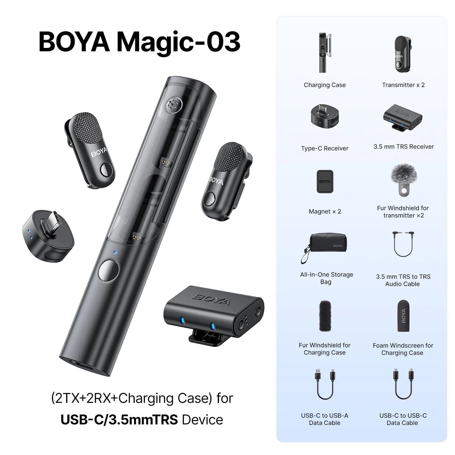 BOYA BOYA Magic Wireless Lavalier Microphone 4 Forms in 1 Mic for iPhone Android USB-C Phone Camera for Interview Live Streaming