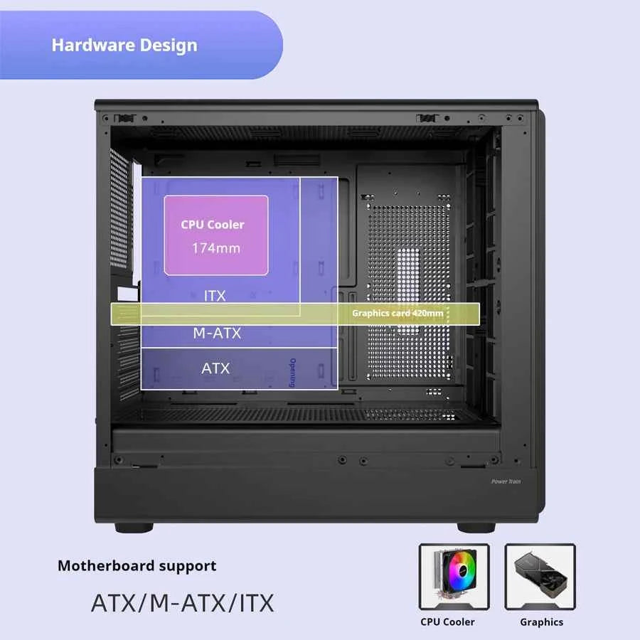 Power train G3 PC Case USB3.0 desktop M-ATX ITX ATX glass side-transparent support 360MM water-cooled computer case