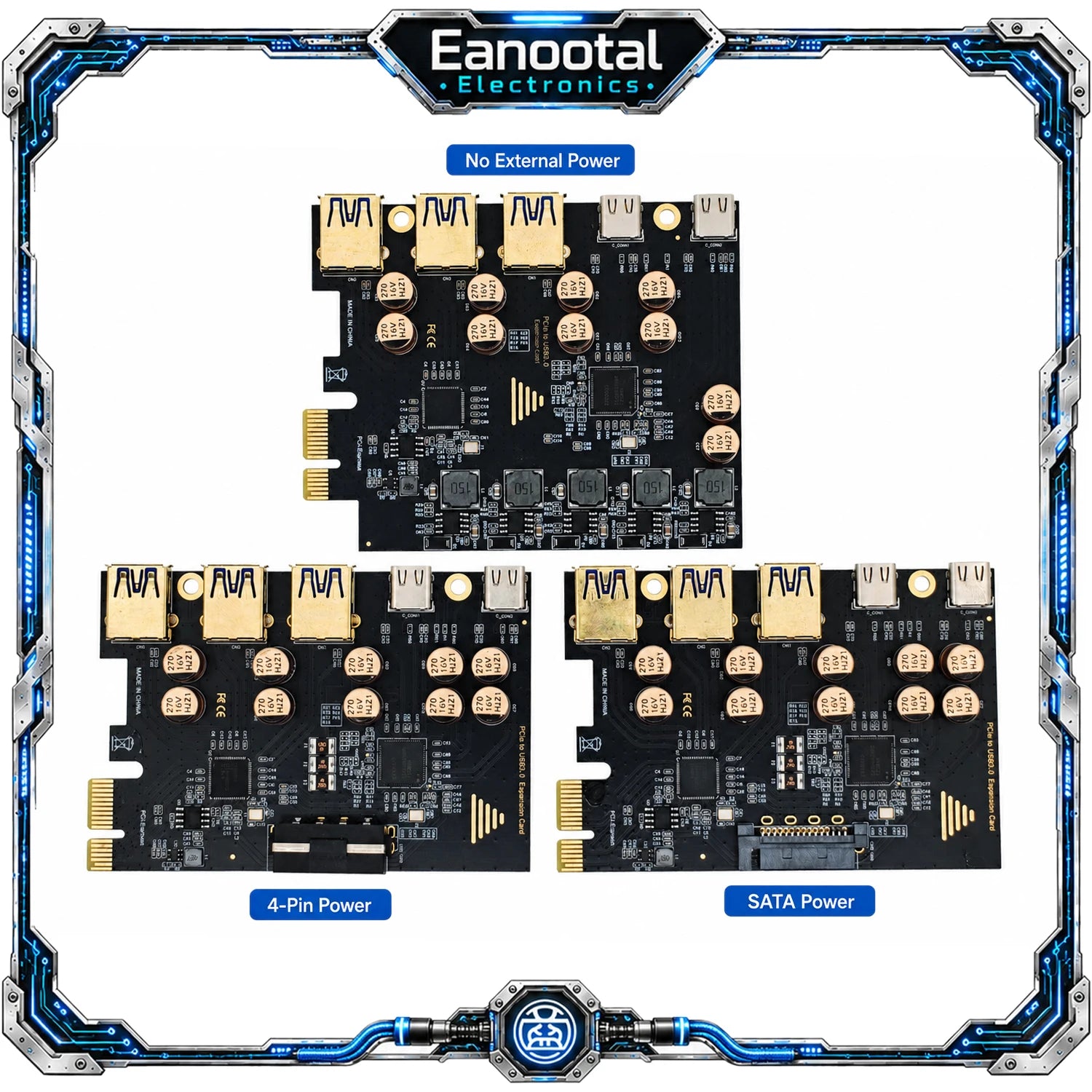 PCIe X1 to 5 Port USB 3.2 Gen 1 Expansion Card 3 USB-A 2 USB-C 5Gbps Adapter for Desktop PC