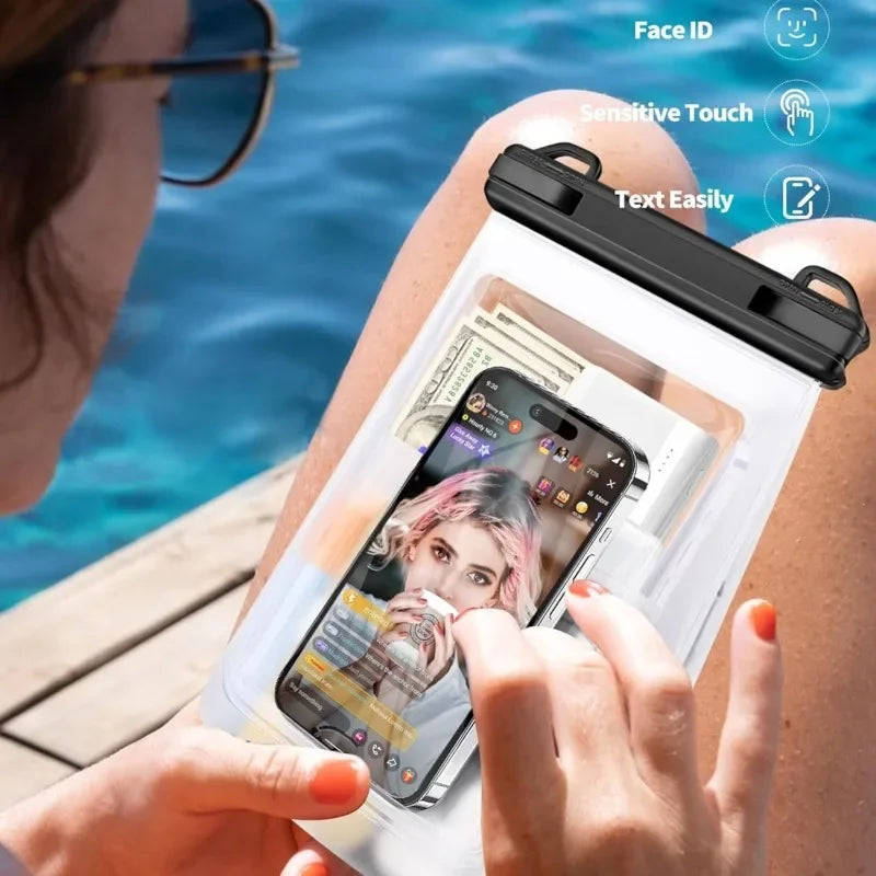 HAISSKY Large Mobile Phone Waterproof Pouch For iPhone 17 16 Pro Max 17 Air 16E 15 Plus Swim Travel Beach Bags With Seal Stripe