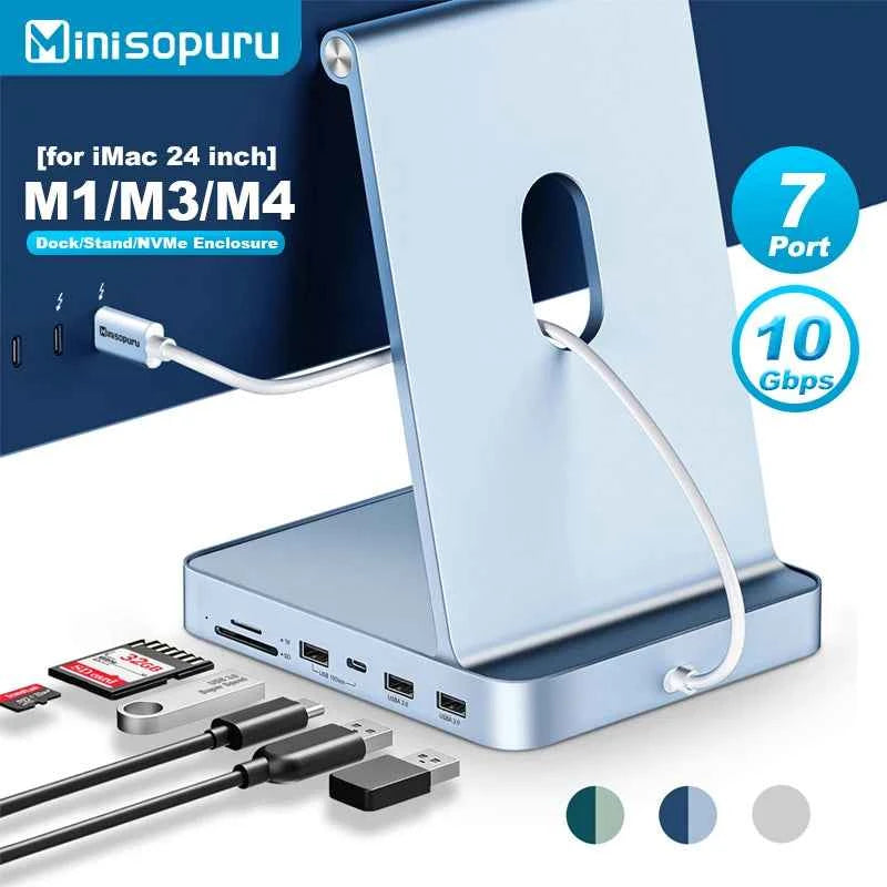 Minisopuru USB C Hub for iMac 24inch 2021/2023/2024 Support M.2 NVMe SSD iMac Accessories with USB C A 10Gbps SD TF iMac USB Hub
