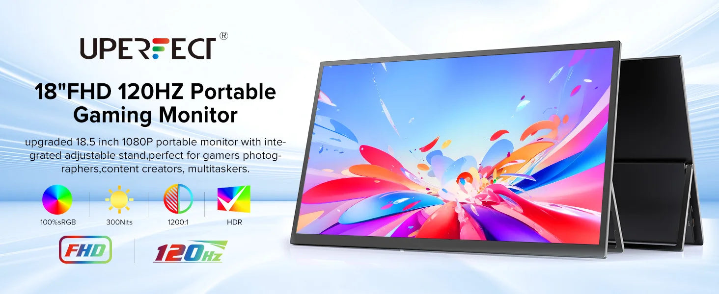 UPERFECT Touchscreen 18.5' 120Hz Portable Monitor 1080P 100% SRGB IPS External Touch Gaming Display for Desktop Laptop Mini PC