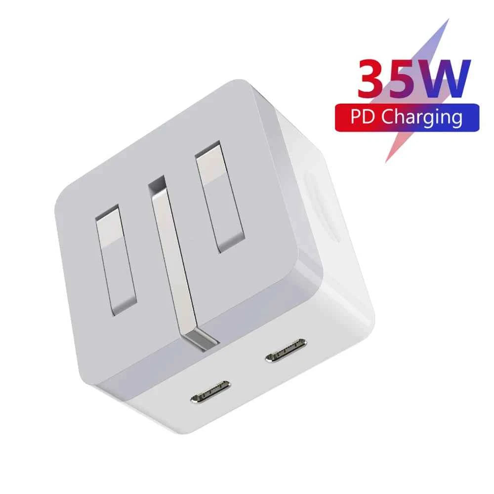 35W Dual USB C Port Fast Charger Foldable Type C Fast Wall Charger UK US Plug For iPhone 17 16 15 Pro Max 13 iPad Power Adapter