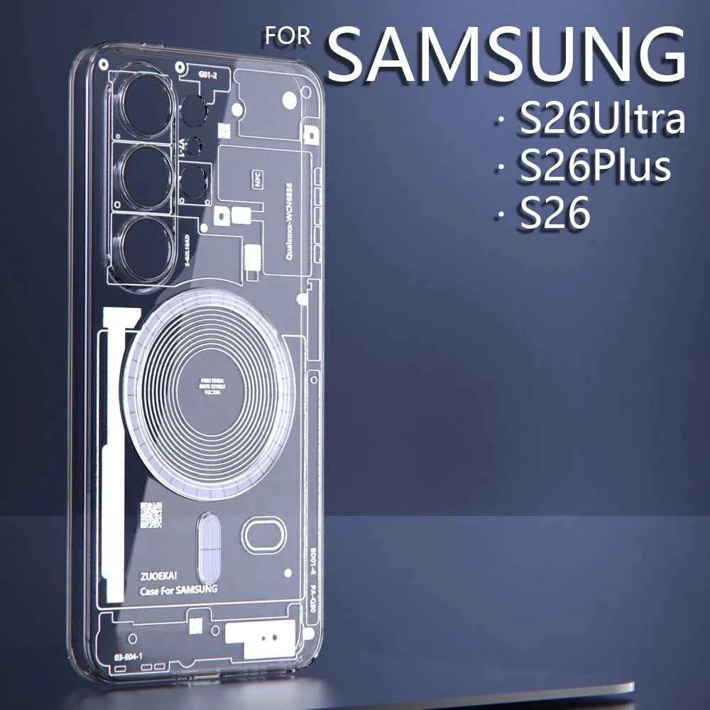 For Samsung Galaxy S26 S25 S24 S23 S22 Ultra Clear Magnetic Phone Case Circuit Board Relief Magsafe Transparent Shockproof Cover