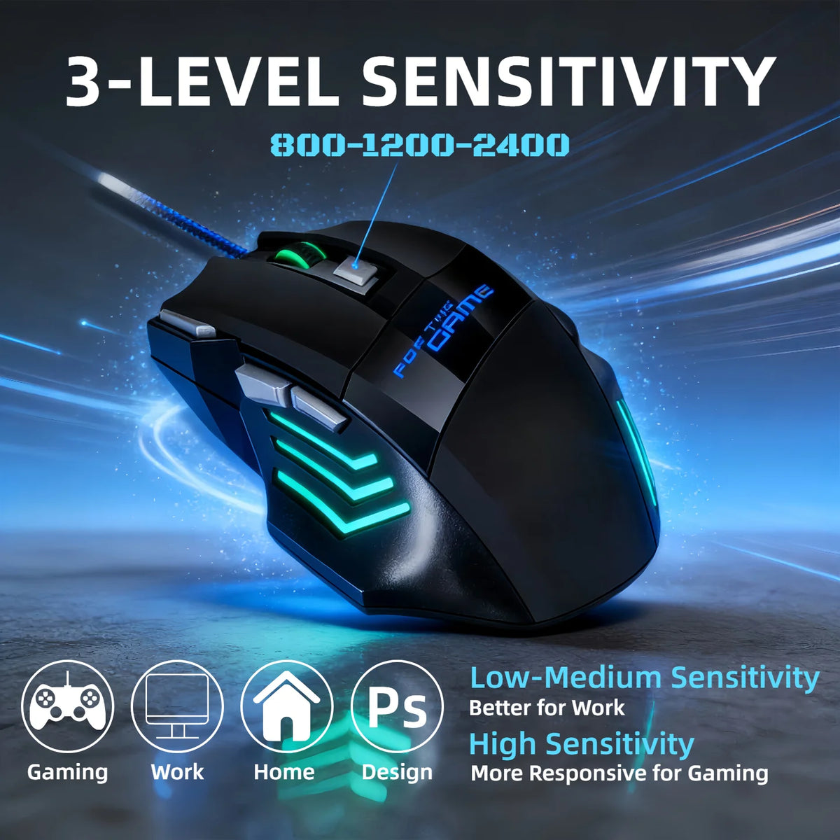Wired Gaming Mouse 7 Buttons RGB Backlit Mouse Fire Button 2400 DPI Adjustable Ergonomic Optical Mouse for PC Laptop Gamer Professional