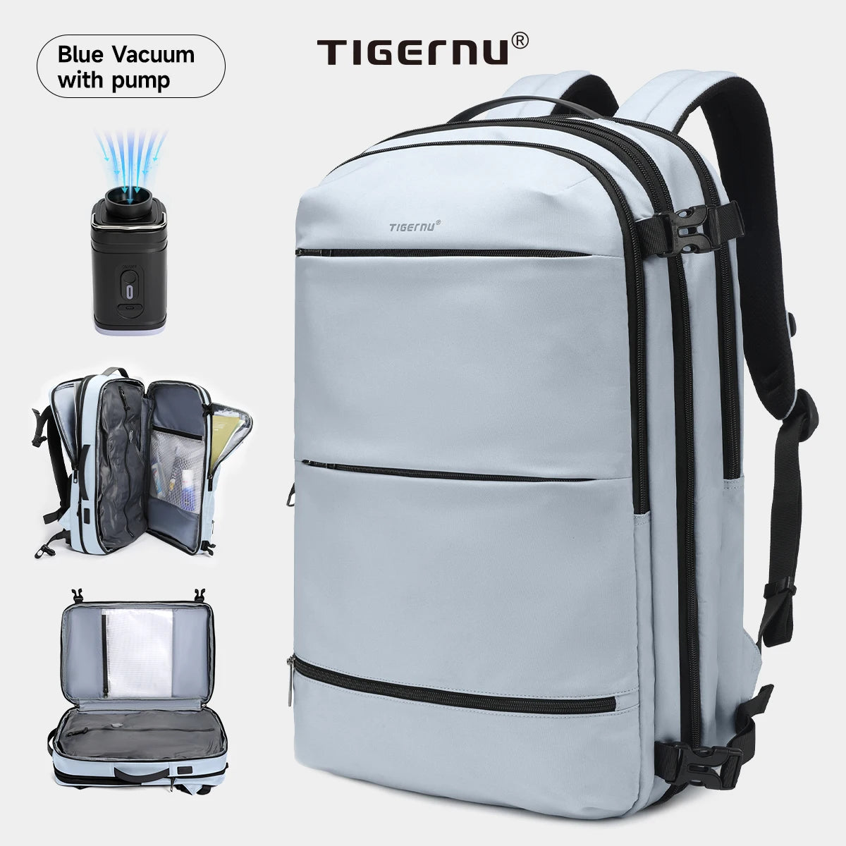 Tigernu Vacuum Compression Backpack Men Women Expandable Travel Backpacks Luggage With USB Large Capacity For 17 Laptop Back