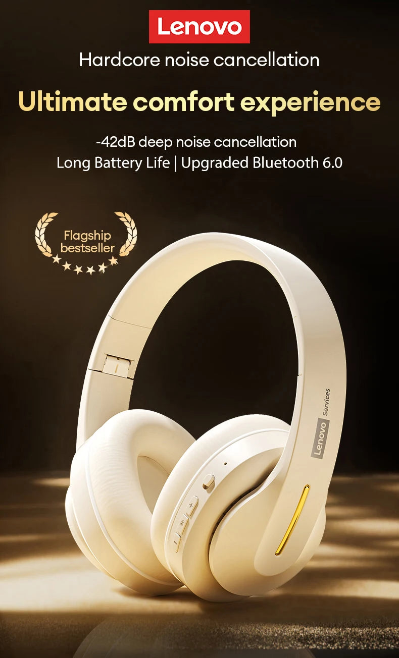 Lenovo Bluetooth 6.0 Over-Ear Headsets Low Latency Music Wired/Wireless Headphones Noise Reduction Stereo Sound LES-107 Earbuds