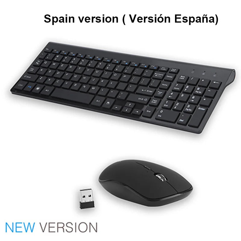 Jomaa Russian Spain Wireless Keyboard and Mouse Combo 2.4G Full Size Silent Button Keyboard Mouse Set for Laptop PC Computer