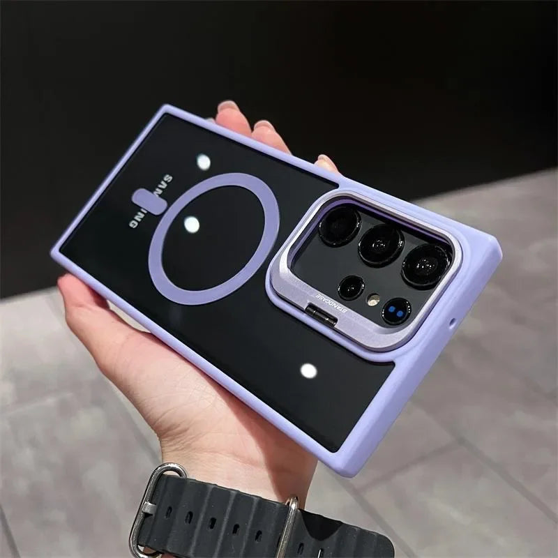 For Magsafe Hidden Holder Clear Case For Samsung Galaxy S26 S25 S24 Ultra Plus S23 FE Shockproof Magnetic Wirelesss Charge Cover