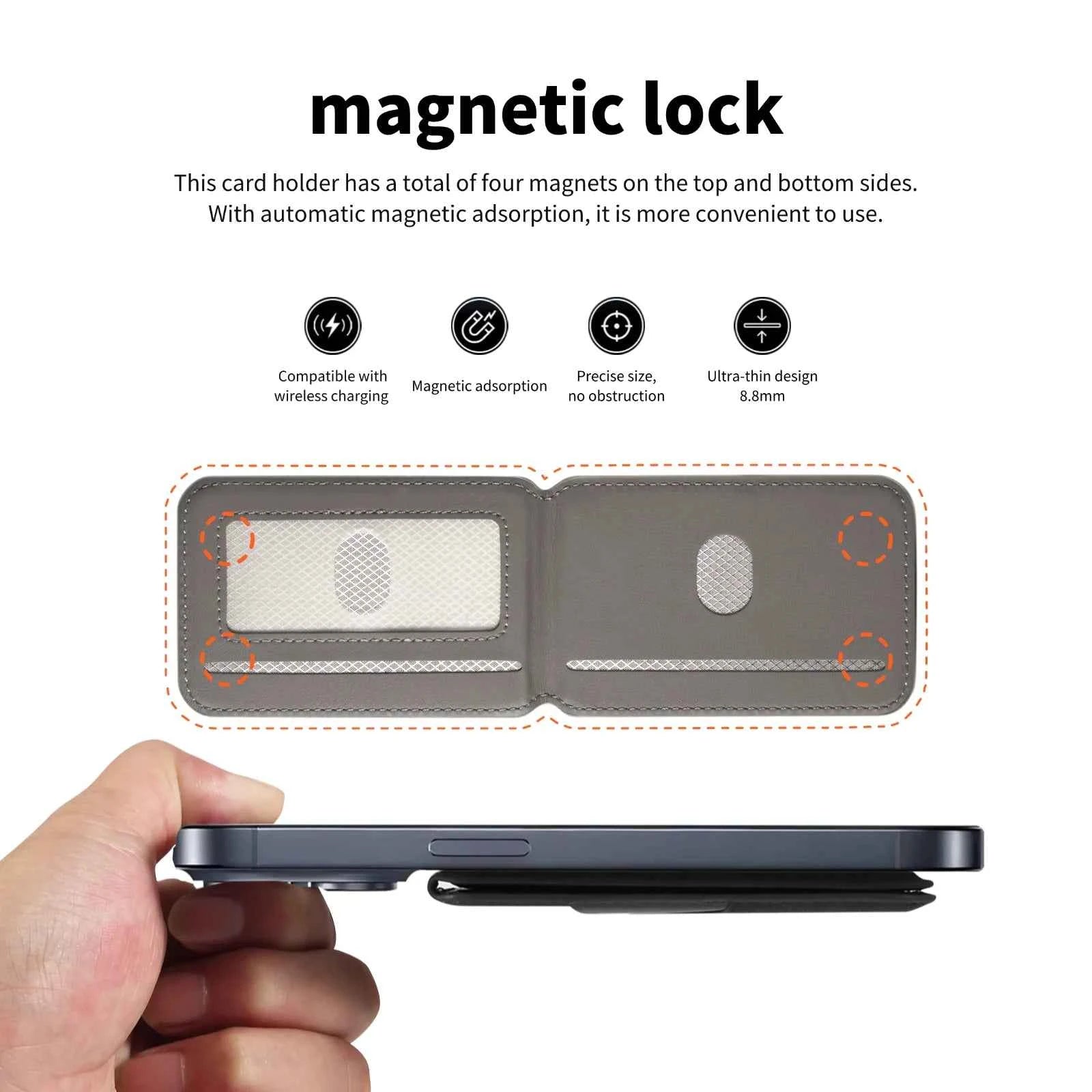 Luxury Leather Cellphone Magsafe Magnetic Card Holder For IPhone 12 13 14 15 16 17 Pro Max Plus RFID Anti-Skimming Bank ID Card