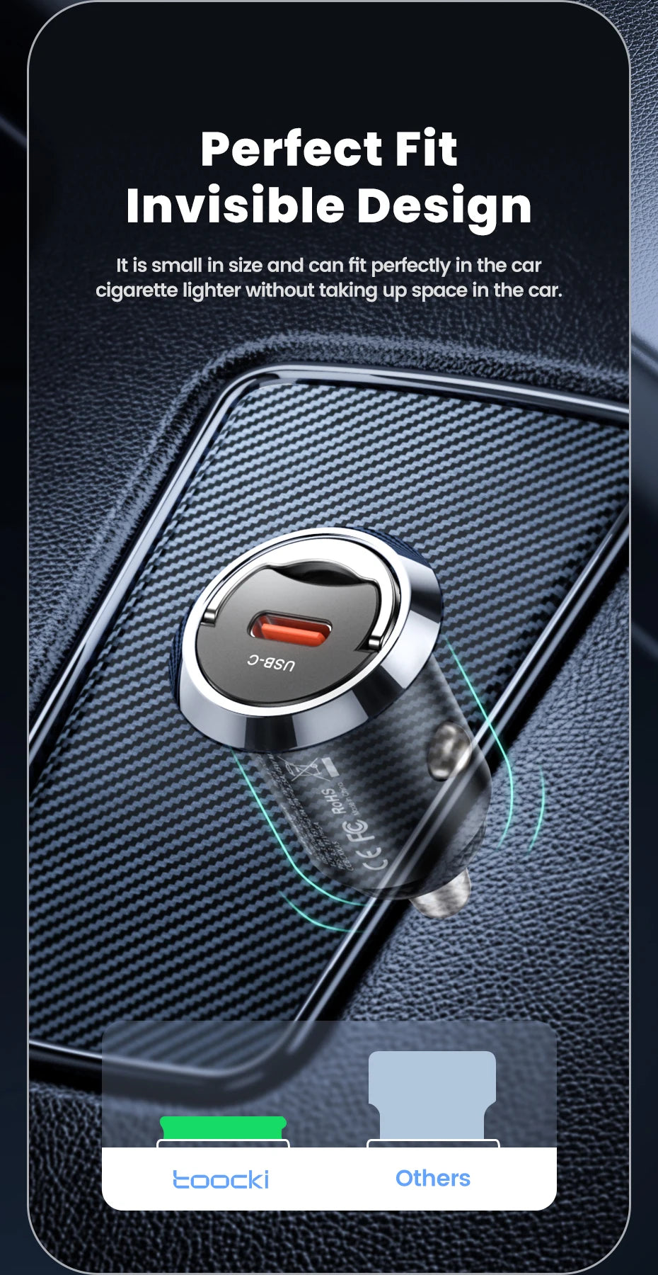 Toocki 45W USB Type C Dual Ports Car Charger Quick Charge 3.0 FCP SCP For iPhone Xiaomi Huawei Samsung Fast Charging Car Charger