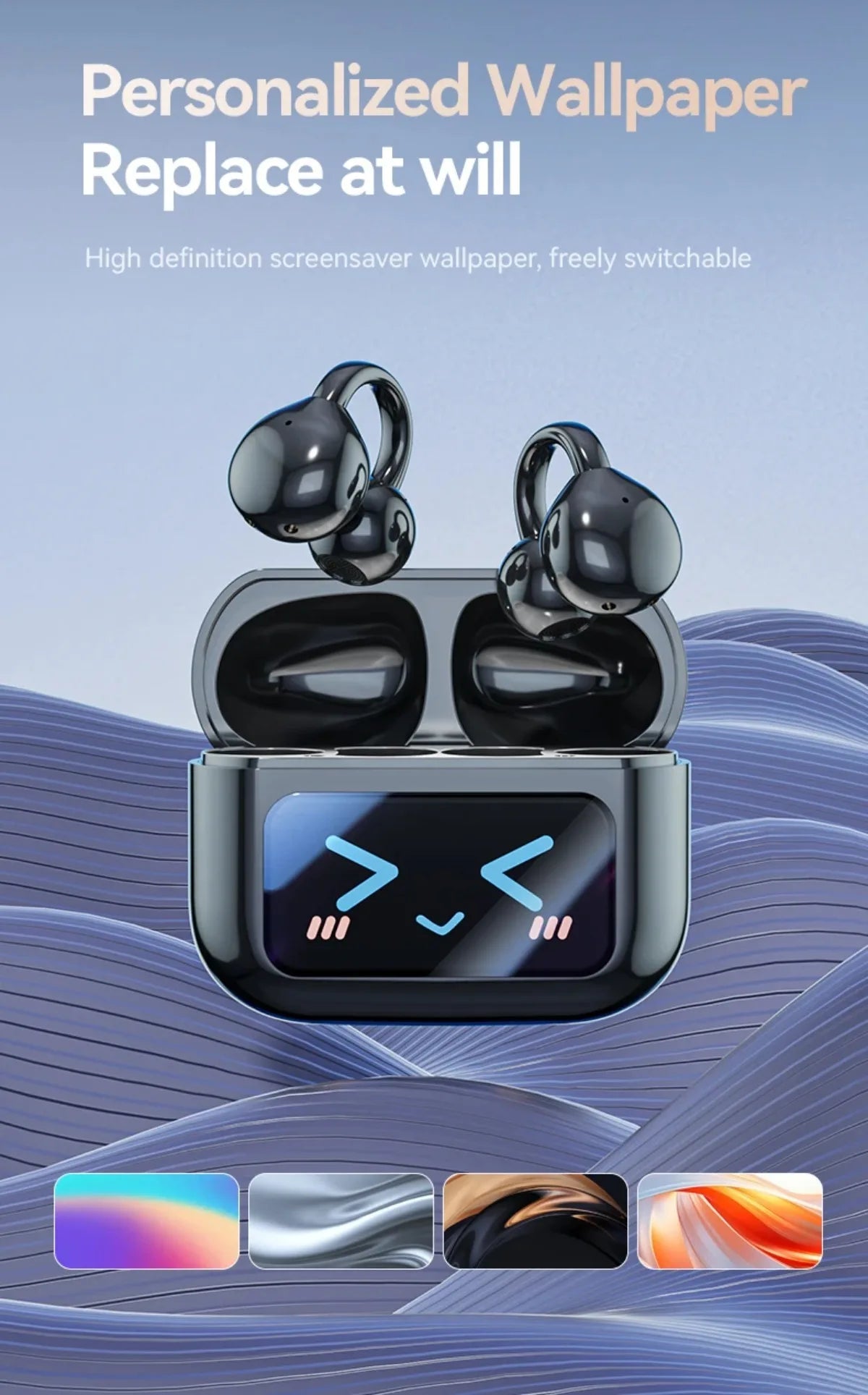 Wireless Ear Clip Earphones with Touch Screen 144 Languages AI Real Time Translation Headphones Smart Bluetooth 5.4 Earbuds
