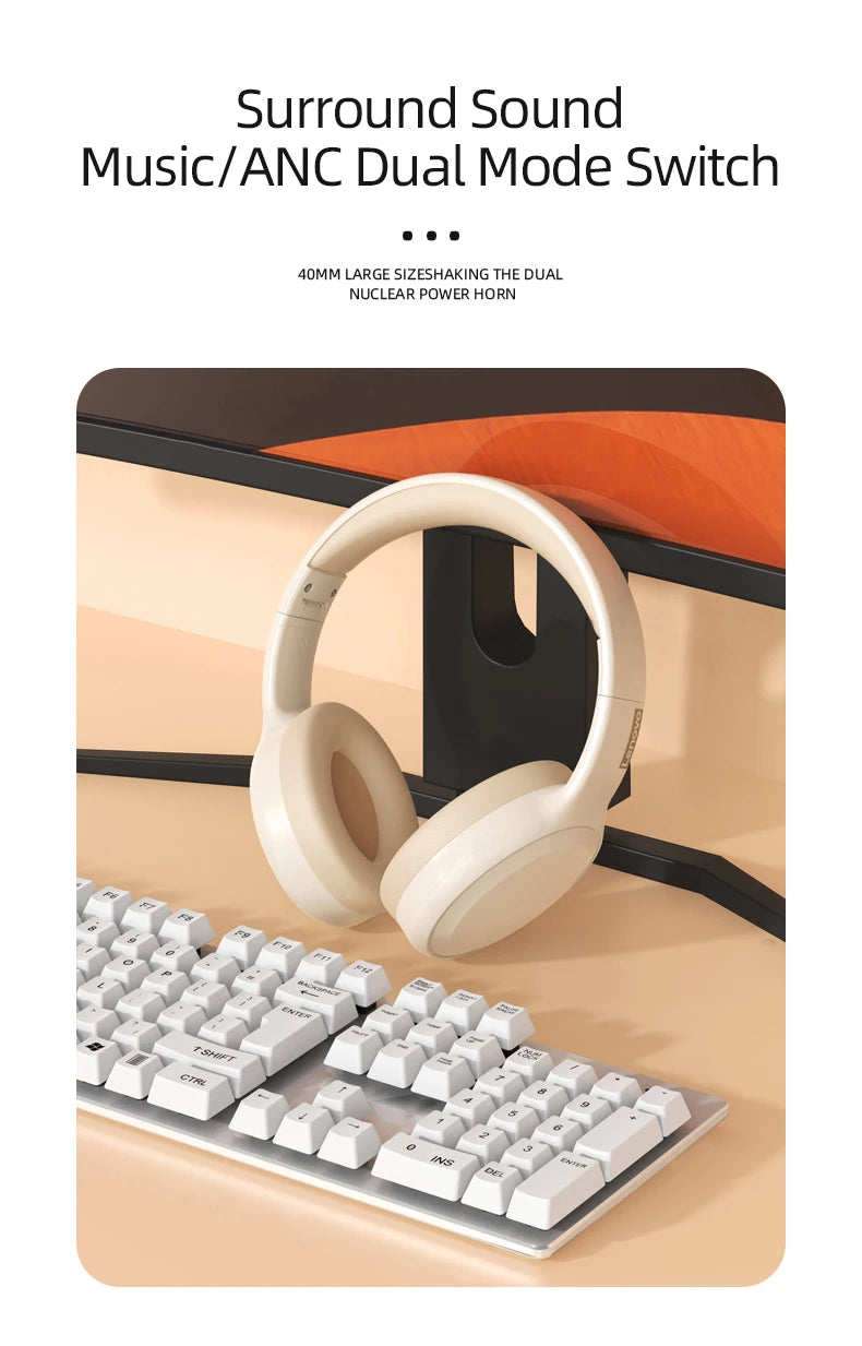 Lenovo TH30 Wireless Bluetooth Headphones with Headwear Earmuffs, Sports Earphones, Esports Games with Microphone