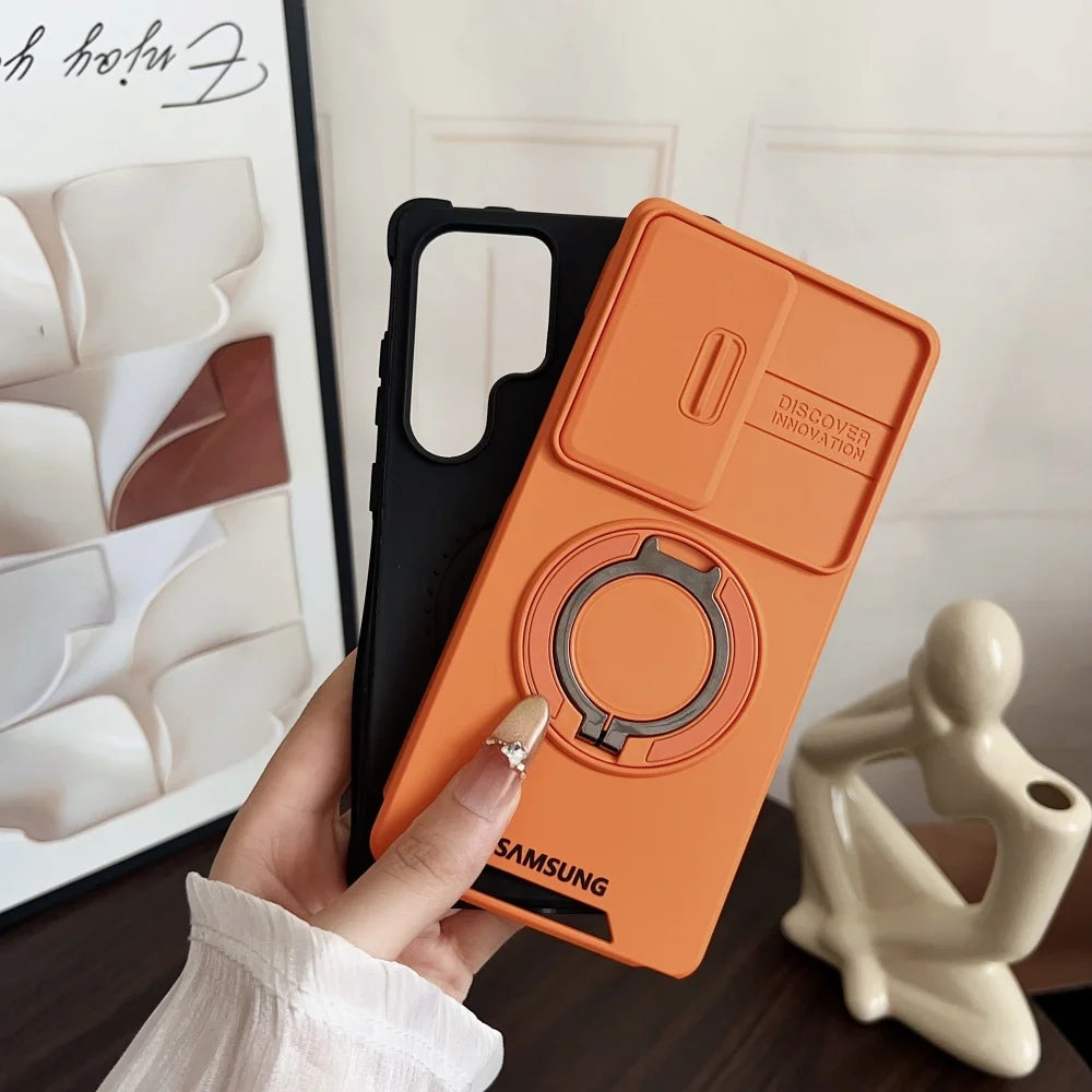 Military Armor Slide Camera Protection Magnetic Bracket Case Samsung S26 S25 FE S24 S23 S25 Ultra S22 Plus S21 A56 A36 A16 Cover