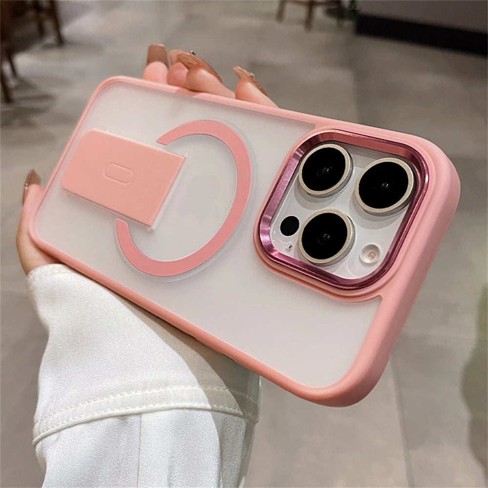 Folding Stand Holder Magnetic Matte Case For iPhone 17 16 Pro Max 15 14 Plus 13 12 For Magsafe Wireless Charge Shockproof Cover