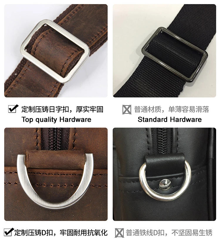 High Quality Genuine Leather Men Briefcase Business bag Crazy Horse Leather Large 17