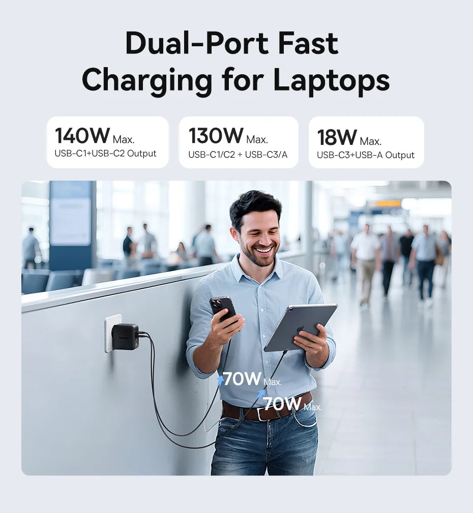 【New Sale】Baseus 140W GaN Charger PD Charger USB C Charger Fast Charge For Macbook Tablet Phone Charger For iPhone 17 16 15 14