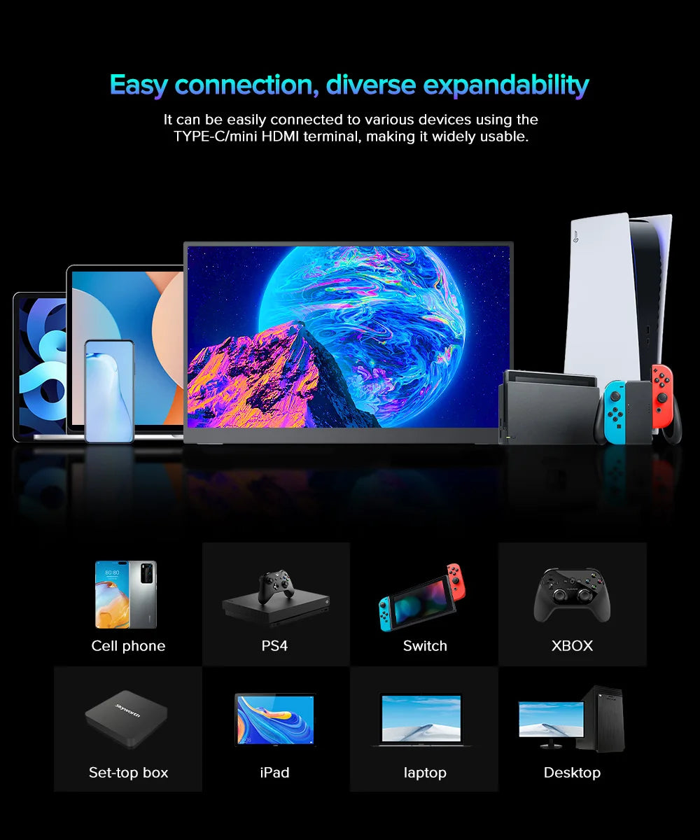 EVICIV 17.3'' 4K Portable Monitor 500 Nits 100% AdobeRGB UHD FreeSync HDR IPS Speakers Eye Care External Screen for Laptop PC Xb