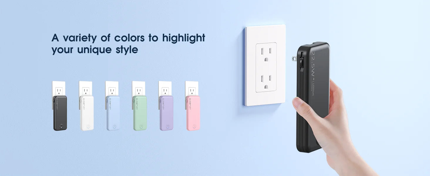 Portable Charger for iPhone Built in Cables and Wall Plug,12000mAh Slim Fast Charging USB C Power Bank,Travel Essential