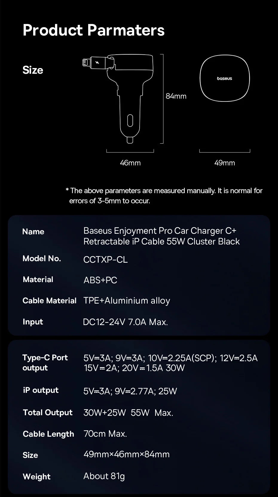 Baseus 60W Car Charger 2 in 1 Retractable Cable SCP 25W QC PD 30W Fast Car Phone Charger For iPad iPhone 16 15 14 13 Pro Samsung