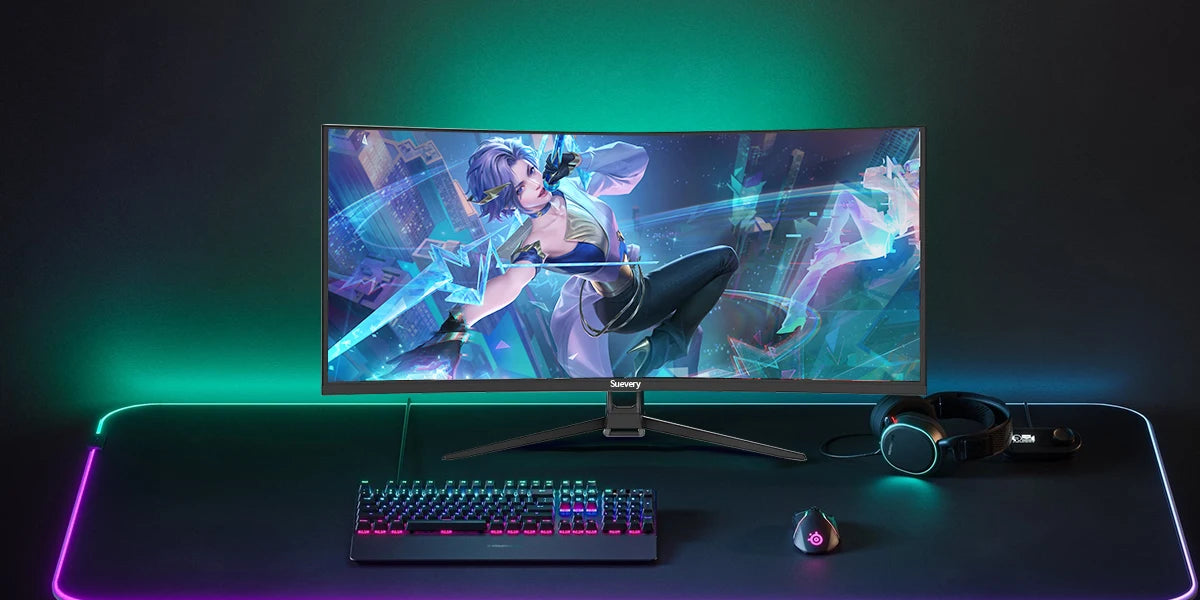 Suevery 34-Inch 4K(3440*1440) 144Hz Curved Gaming Monitor  Curved 1500R with FreeSync,HDR10, 1ms,Eye Care