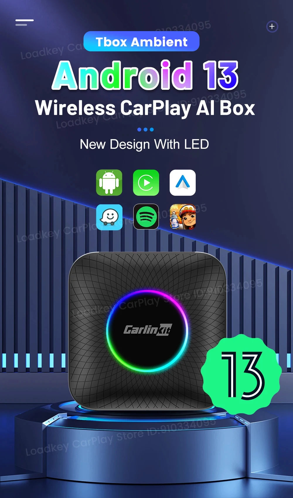 Carlinkit Ai Box Android 13 Led Wireless Android Auto & CarPlay Smart Tv Box QCM6225 Support Youtube Netflix Car Accessories