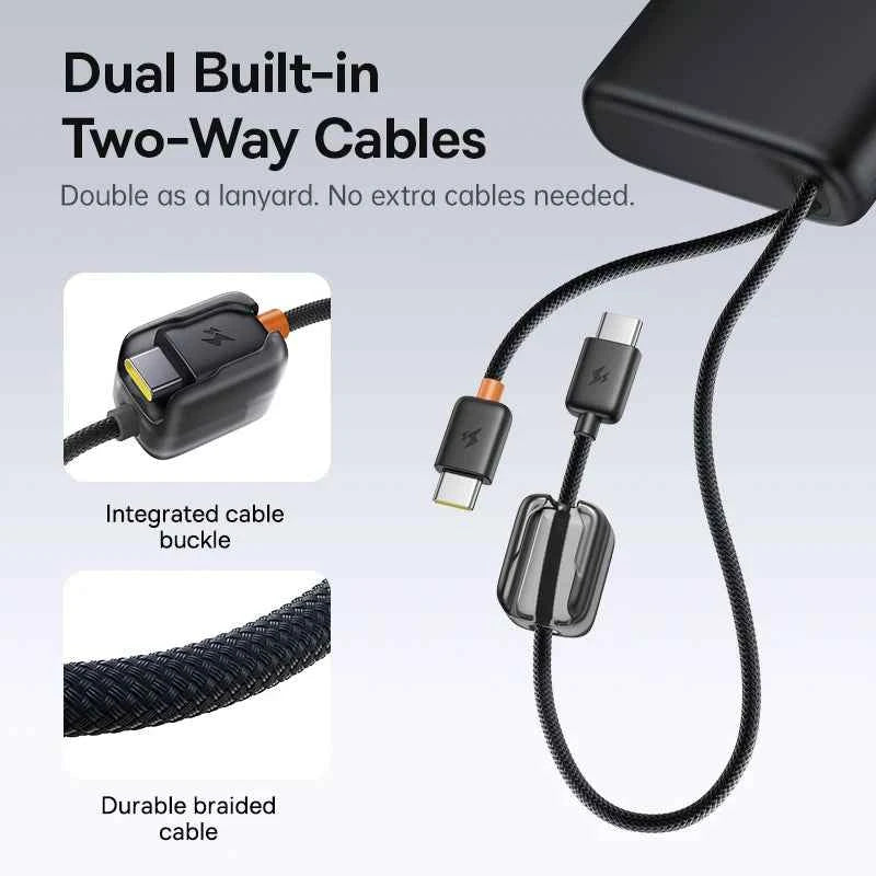 Baseus 145W Power Bank 25000mAh Fast Charging Built-In Type-C Cable Portable Battery Charger for iPhone Samsung MacBook Tablet