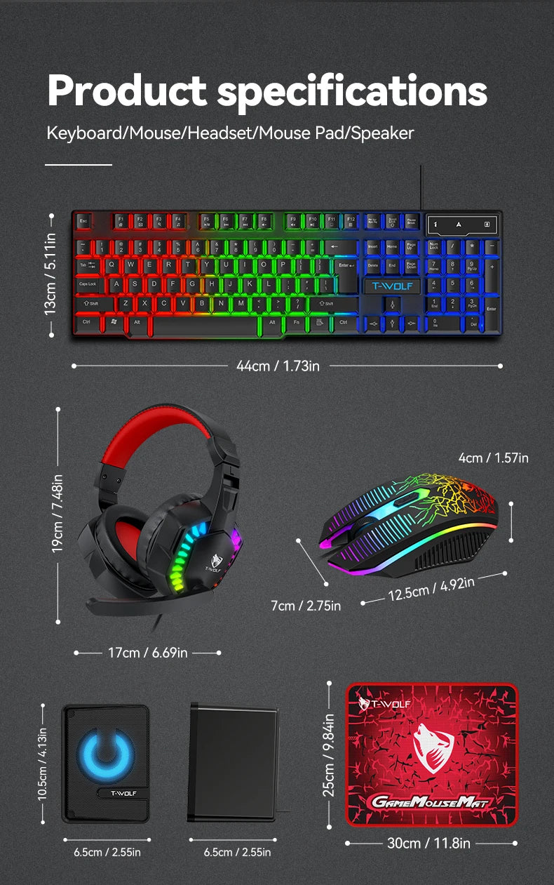 5-in-1 Set Gaming Combo Keyboard 4-color Breathing Light Mouse 3.5mm Gaming Headset Gaming Speaker Anti-slip Mouse Pad NEW HOT