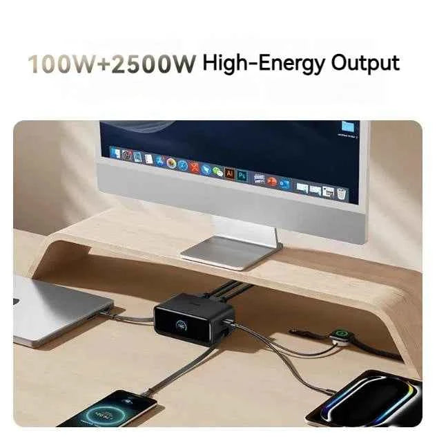 Anker Nano Charging Station USBC Power Strip 2.3 ft Anker InstaCord Retractable Cable 100W Fast Charging Desktop Chinese display