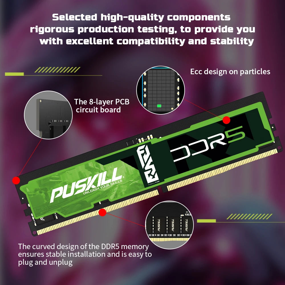 PUSKILL FUSE DDR5 Desktop Memory RAM 32GB 16GB 8GB 1.1V 4800MHz 5600MHz PC5 288-PIN UDIMM Memoria - WinSupport Tech