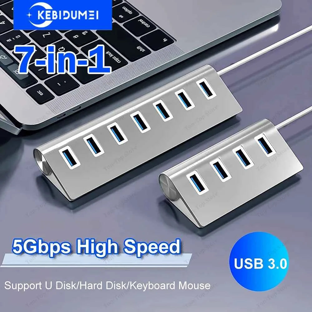 7 Ports Aluminum Alloy USB 3.0 HUB 5Gbps High Speed USB Docking Station USB HUB USB Splitter For Computer Laptop Macbook Pro