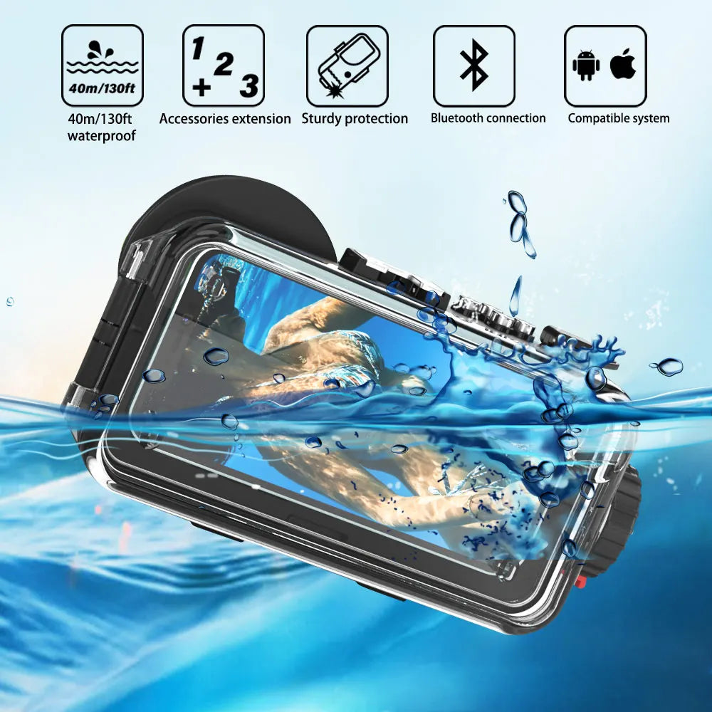 Bluetooth Control Waterproof Phone Case For iPhone 11/12 Mini&Pro&Pro max Underwater 40/130fit Professional Diving Phone Case