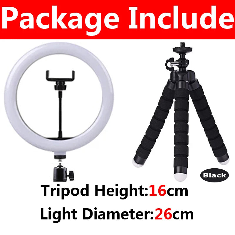 16/26/33CM LED Ring Light Photographic Selfie Ring Light With Flexible Tripod Holder For Live Video Streaming Studio Fill Lamp