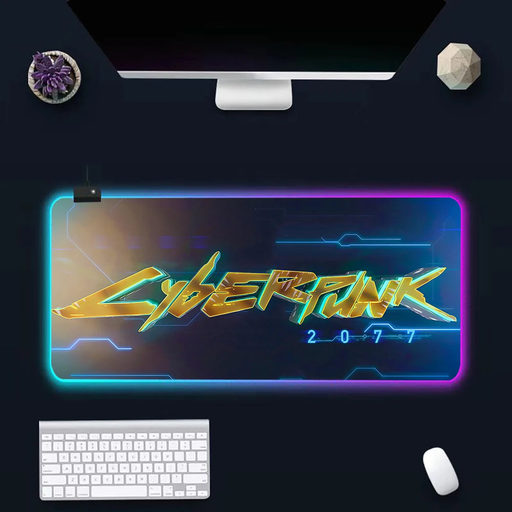 Hot Cyberpunk Sci-Fi Games RGB Pc Gamer Keyboard Mouse Pad Mousepad LED Glowing Mouse Mats Rubber Gaming Computer Mausepad