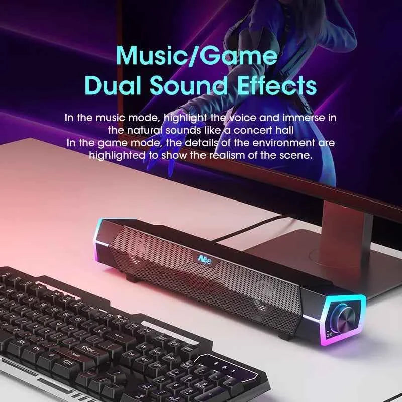 Niye V18 4D Computer Soundbar Speaker – USB Powered Bluetooth 5.3 Stereo with RGB Lights