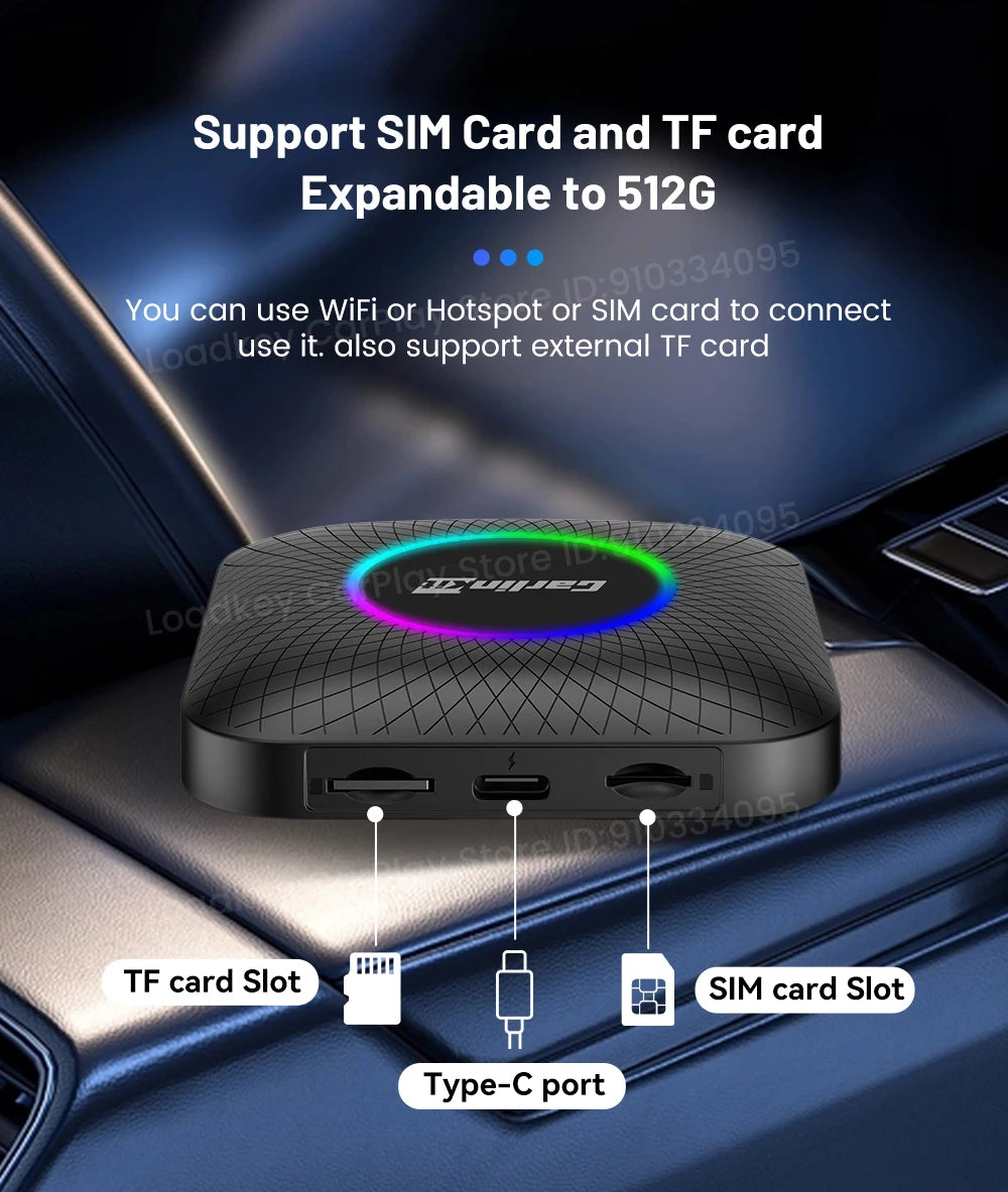 Carlinkit Ai Box Android 13 Led Wireless Android Auto & CarPlay Smart Tv Box QCM6225 Support Youtube Netflix Car Accessories