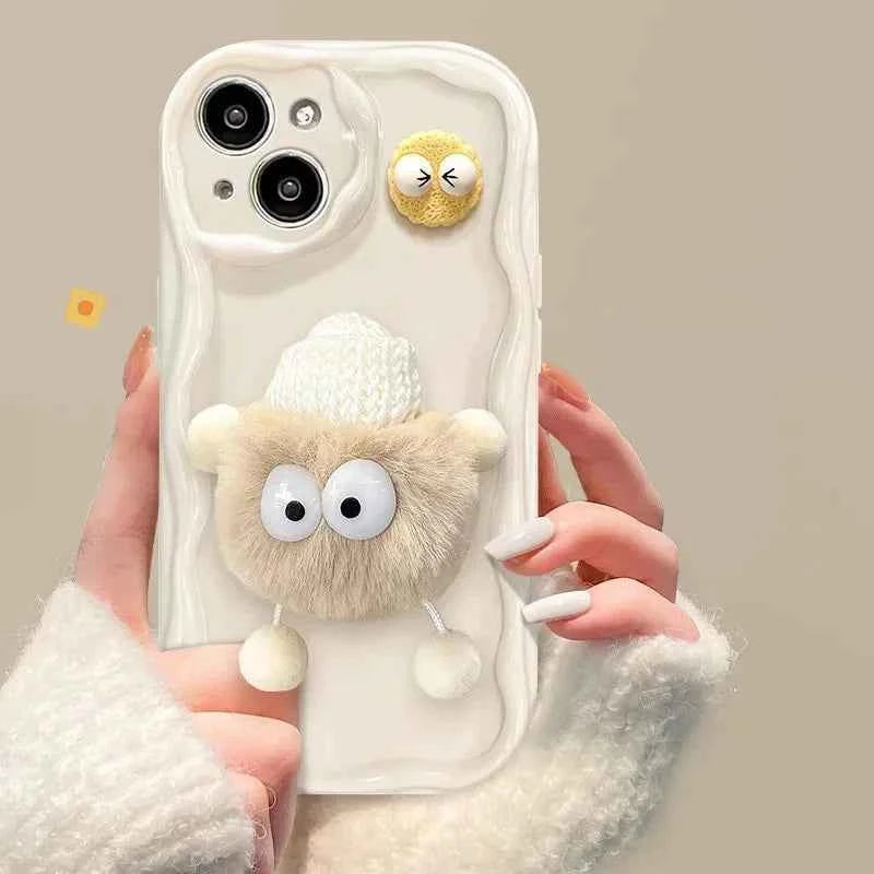 3D Fluffy Plush Briquettes Phone Case For Samsung Galaxy A54 A34 A24 A14 A13 A53 A33 A73 A23 A52 A52S A32 A22 A12 A51 A71 Cover