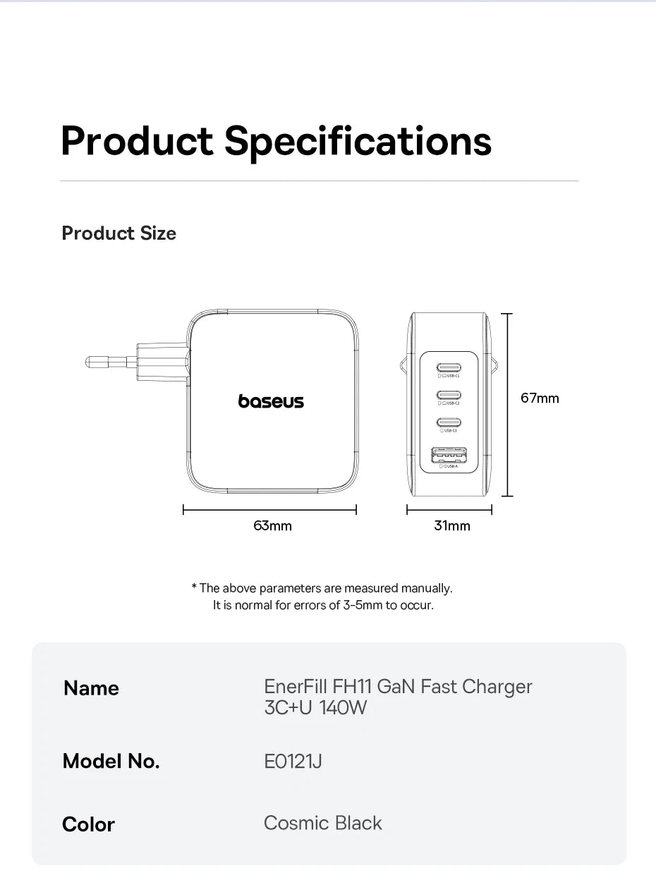 【New Sale】Baseus 140W GaN Charger PD Charger USB C Charger Fast Charge For Macbook Tablet Phone Charger For iPhone 17 16 15 14