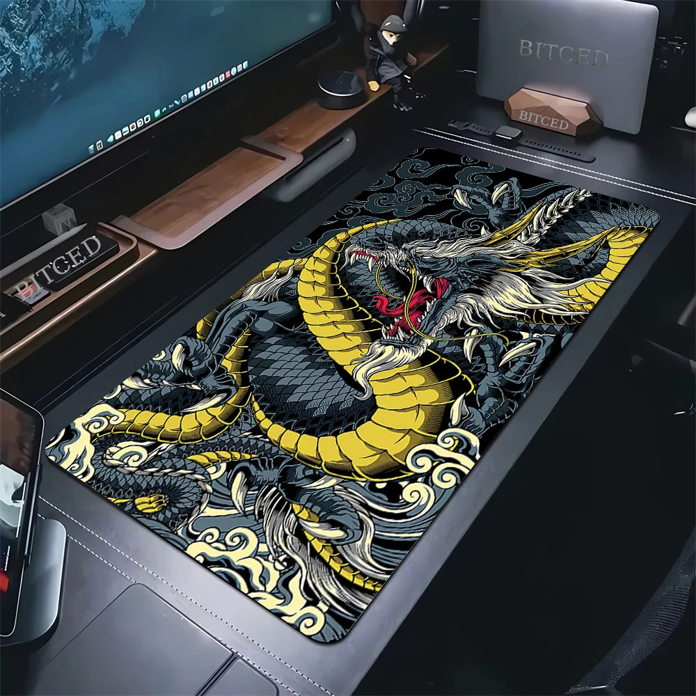 Large Gaming Mousepads Black and White Dragon Mouse Pad Computer Mousepad 90x40cm Desk Mouse Mat For PC Keyboard Mats Table Rug