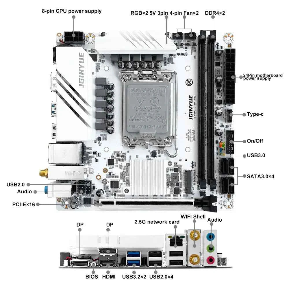JGINYUE B760I GAMING Motherboard – LGA1700, DDR4, Mini-ITX