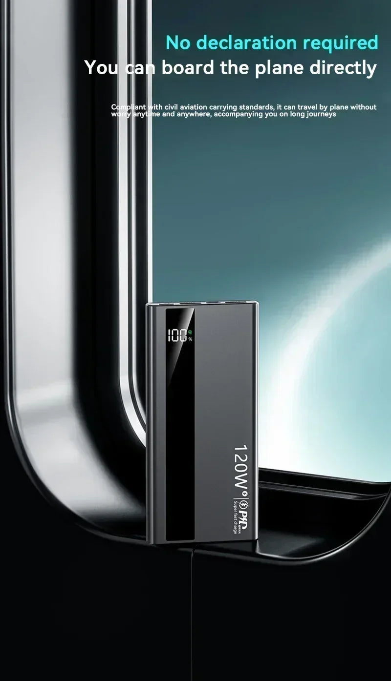 Lenovo 120W 500000mAh Capacity Power Bank Portable Super Fast Charging LED Digital Display External Battery for iPhone Samsung