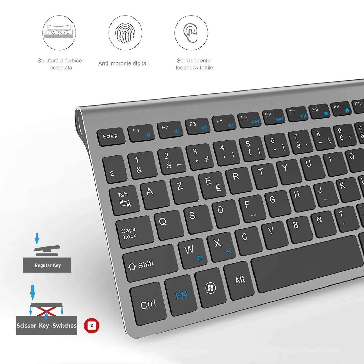 Wireless French Keyboard and Mouse Combo AZERTY Layout 2.4G USB Silent Ultra-Thin Compact Scissor for PC Laptop Desktop Windows