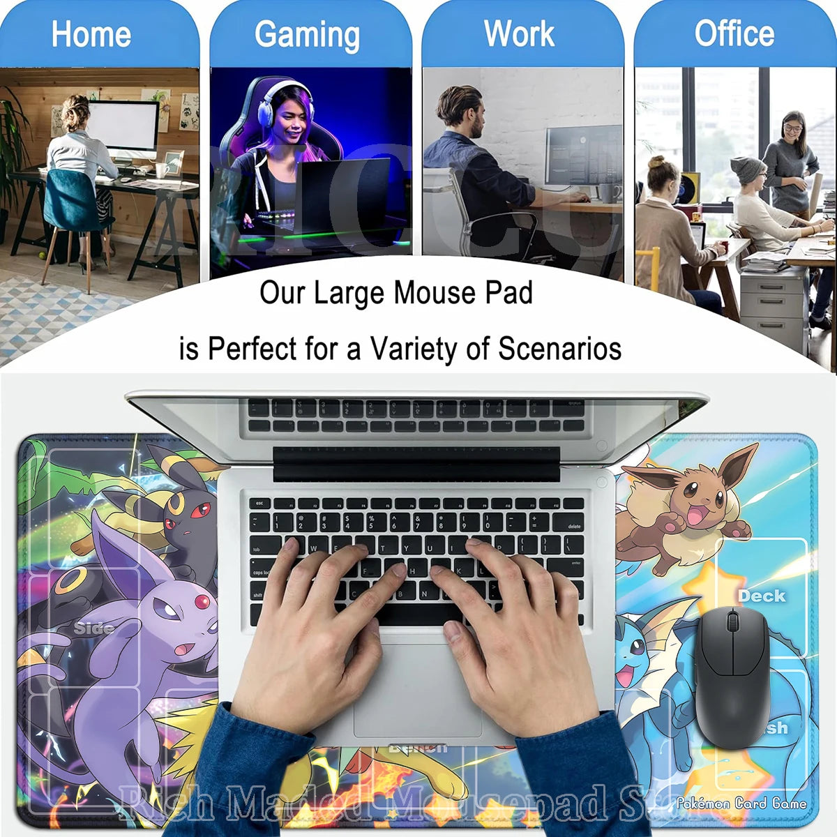 Game Card Pad Gaming Carpet Anime Keyboard Pad Pokemon Eevee Mousepad Gamer Mouse Pads Laptop Extended Desk Mat PC Cabinet Rug