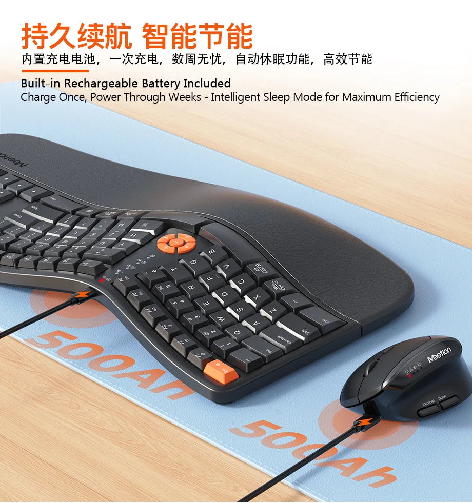 Premium Ergonomic Dual Mode Keyboard Mouse Combo | 2.4G+Bluetooth Rechargeable | Wrist Rest & Multimedia Keys | 3 Colors