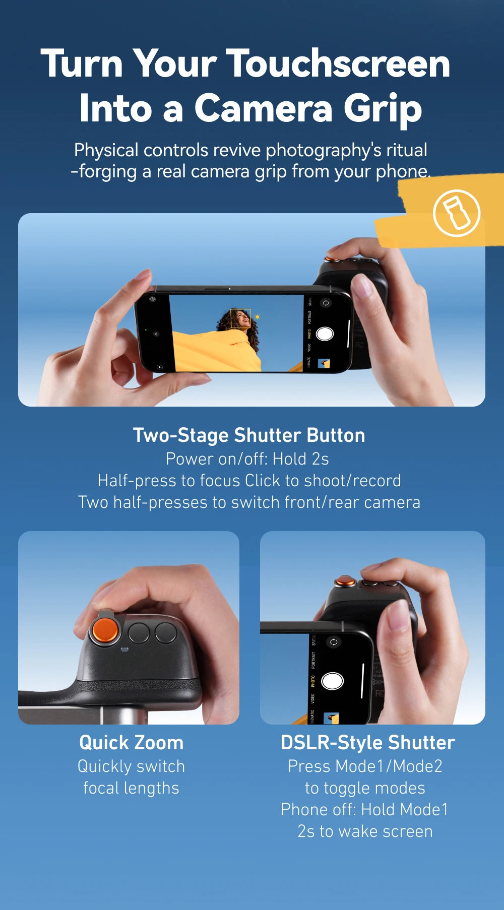 TELESIN Magnetic Phone Camera Hand Grip Universal Smart Phone Holder with Remote Control for iPhone & Android Bluetooth Shooting Aid