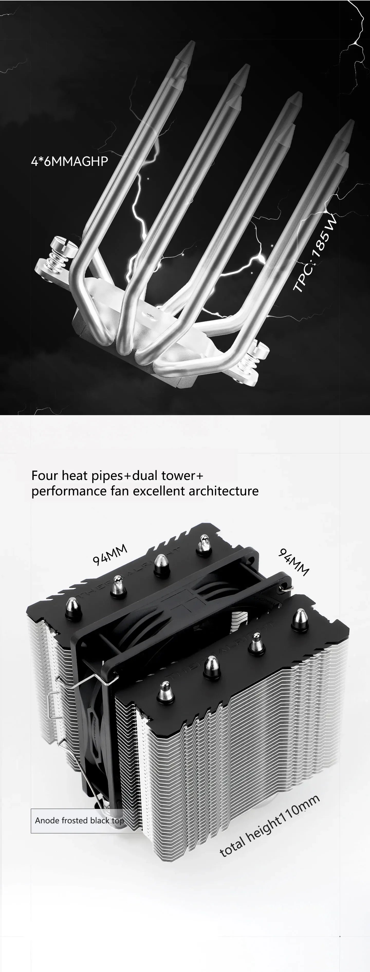 Thermalright TR-PA90 SE 4 HeatPipes CPU Cooler Air Cooling Radiator Dual Tower 4PIN PWM Fan Supports LGA1700/115X/1200/AM5/AM4