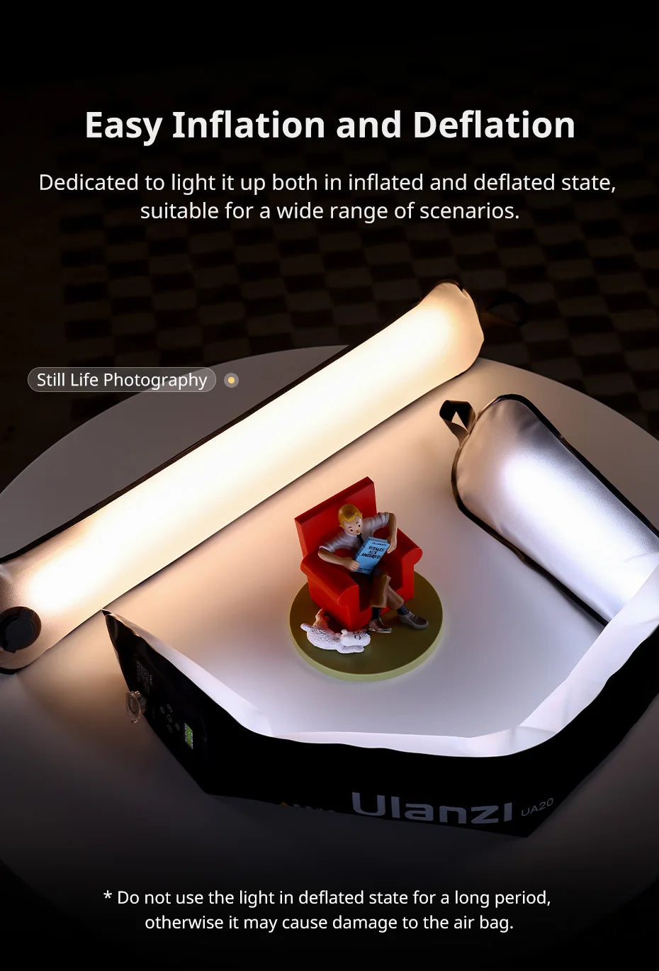 Ulanzi UA12 12W Inflatable TPU Air Tube Light 2700K-6500K Bi-Color Portable Pocket Light Stick Magnetic Mount for Livestreaming